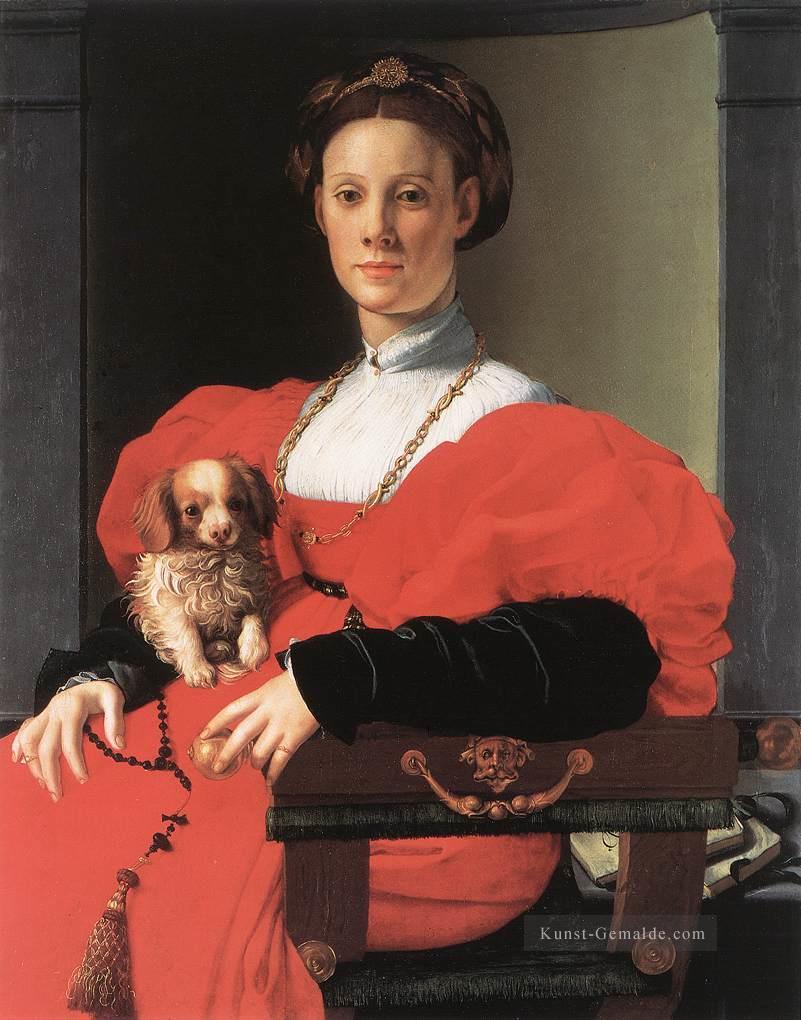 Porträt einer Dame mit einem Welpen Florenz Agnolo Bronzino Ölgemälde